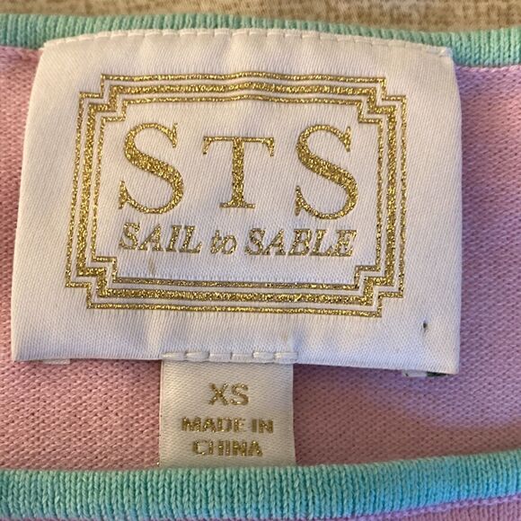 Sail To Sable Cotton Blend Knit Dress with Long Sleeves. Mint green/pink stripe. - Picture 7 of 8